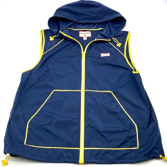HUNTER NAVY BLUE YELLOW HOODIE VEST WINDBREAKER RAIN JACKET TARGET LADIES XL - Picture 2 of 4